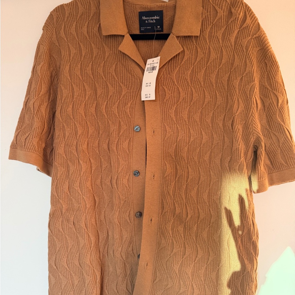 Abercrombie & Fitch Men’s Short Sleeve Button-Down Knit Shirt - Camel Brown